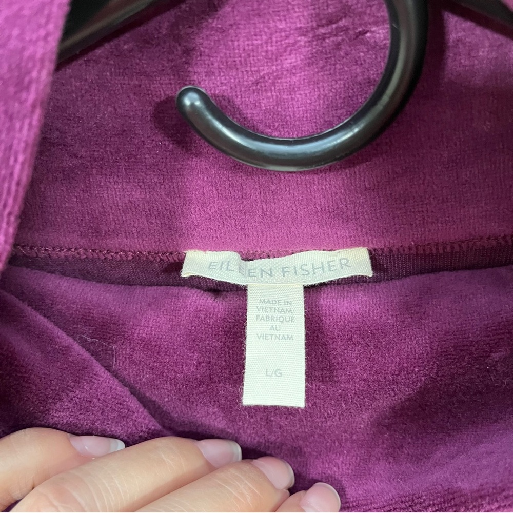 EUC Eileen Fisher Funnel Neck Box Top Purple Velour Velvet Long Sleeve L - Picture 2 of 7
